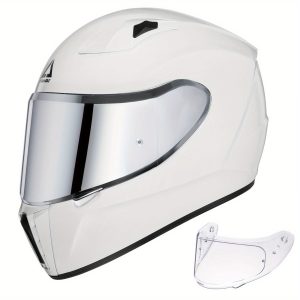 Personalized TRIANGLE Full-Face Motorcycle Helmet: Silver/Clear Visor, DOT Approved for Men & Women, Street Bike Safety