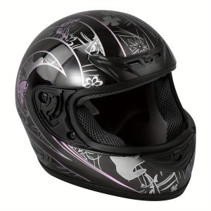 TCMT DOT Motorcycle Bike Black Pink Butterfly Full Face Street Helmet S/ M/ L/ XL