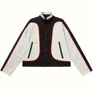 The New Style Racing Suit With Inset Stripes, Color-blocked Motorcycle Coat And Stand-up Collar Jacket